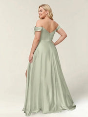 A-Line/Princess One-Shoulder Sleeveless Long Plus Size Bridesmaid Dresses with Split Side