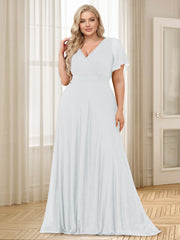 A-Line/Princess V-Neck Floor-Length Ruffles Plus Size Bridesmaid Dresses White