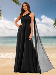 A-Line/Princess One-Shoulder Sleeveless Bridesmaid Dresses Black