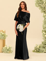 Trumpet/Mermaid One-Shoulder Half Sleeves Bridesmaid Dresses With Ruched Black