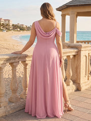 Sheath/Column Cowl Neck Sleeveless Floor-Length Chiffon Plus Size Bridesmaid Dresses with Split Side