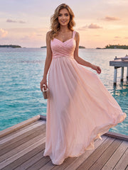 A-Line/Princess V-Neck Sleeveless Sequins Bridesmaid Dresses