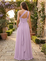 A-Line/Princess One-Shoulder Sleeveless Bridesmaid Dresses With 3D Floral