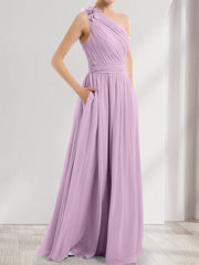 A-Line/Princess One-Shoulder Sleeveless Bridesmaid Dresses With 3D Floral