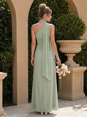 Sheath/Column One Shoulder Sleeveless Floor-Length Bridesmaid Dresses with Scarf