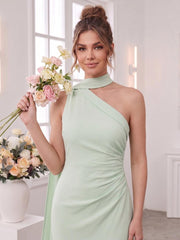 Sheath/Column One Shoulder Sleeveless Floor-Length Bridesmaid Dresses with Scarf