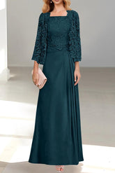 2 A-Line/Princess Scoop Mother of the Bride Dresses with Pleated & Lace Appliques Floor-Length