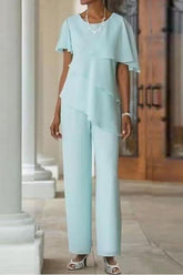 2-Piece Floor-Length Mother of the Bride Jumpsuit with Jewel Neckline