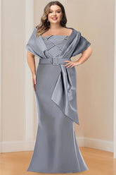 2-Piece Plus Size Floor-Length Mother of the Bride & Groom Wrap Dresses in Trumpet