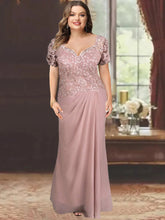Sweetheart Short-Sleeved Plus Size Mother of the Bride Sheath Dress with Lace Appliques