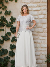 Short-Sleeve A-Line Princess Mother of the Bride Dress with Applique and Sequins