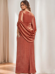 V-Neck Velvet Mother of the Bride Gown with Ruffles in Plus Size