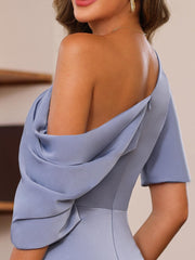 One-Shoulder Silk Satin Gown with Ruffles for Plus-Size Mothers of the Bride