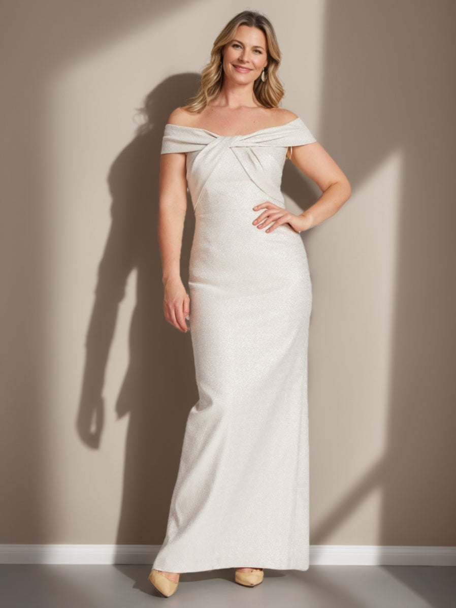Off-the-Shoulder Plus Size Floor-Length Mother of the Bride Sheath Dress with Ruffles