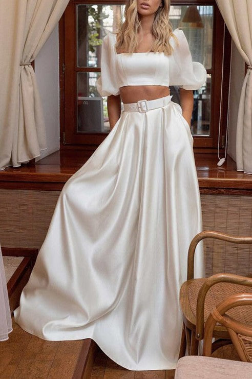 Dressystars Women Wedding Dress 2pcs Square Neckline Bridal Dress with A line Flutter Sleeves Dressystars Women Wedding Dress 2pcs Square Neckline Bridal Dress with A line Flutter Sleeves