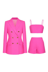 3-Piece Fuchsia Double-Breasted Suits For Women's Prom