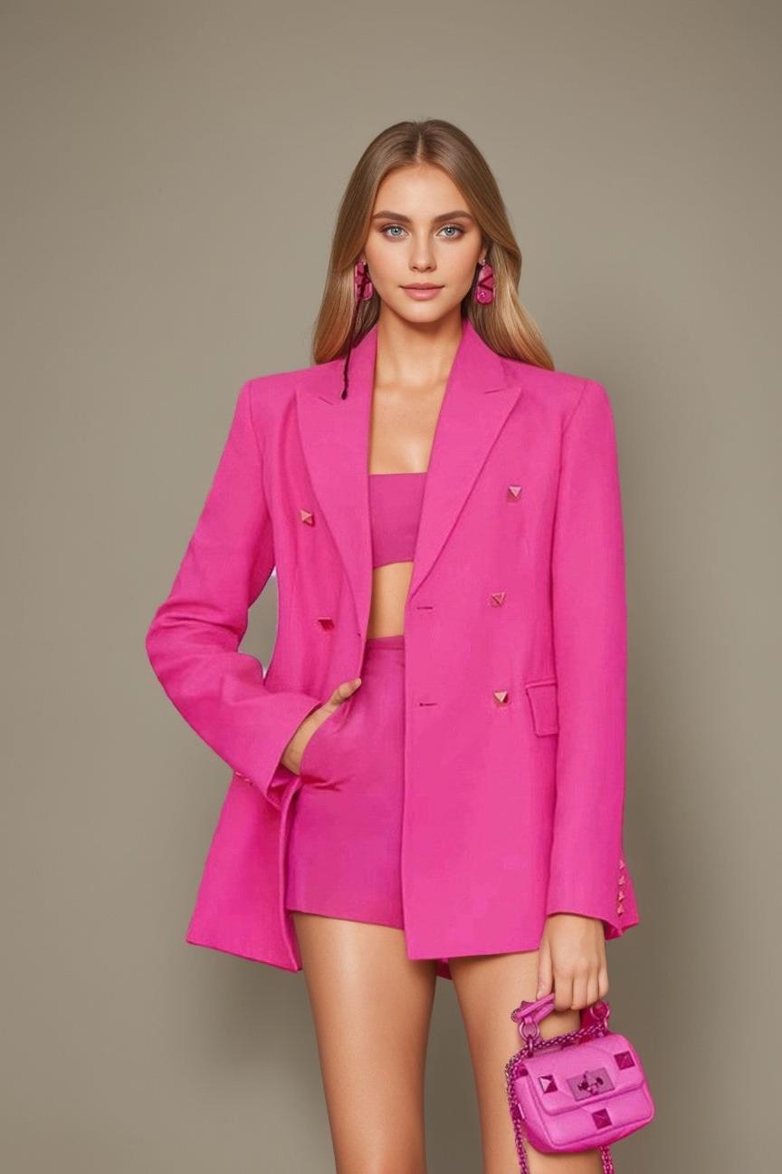 3-Piece Fuchsia Double-Breasted Suits For Women's Prom