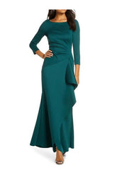 3/4 Sleeve Scoop Neck Ruffled Mother of the Bride Sheath Dress