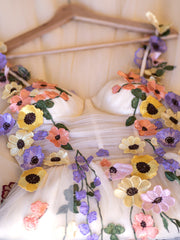 3D Homecoming Dress Flower Tulle Tea Length PartyesShort Party Cocktail Dress