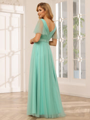 A-Line/Princess Tulle Long Bridesmaid Dresses with Sleeves