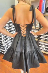 A-Line Black Homecoming Dresses Adjustable Straps Corset Short Cocktail Dresses with Ruffles