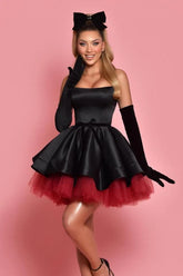 A Line Black Strapless Homecoming Dress Short Satin Cocktail Dresses