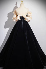 A Line Black Velvet Formal Dress Long Evening Dress
