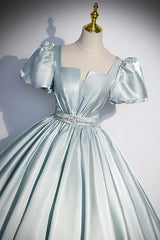 A Line Blue Prom Dress Satin Long Formal Dress Evening Dress