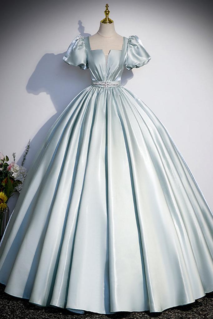 A Line Blue Prom Dress Satin Long Formal Dress Evening Dress