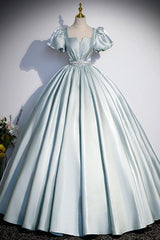 A Line Blue Prom Dress Satin Long Formal Dress Evening Dress