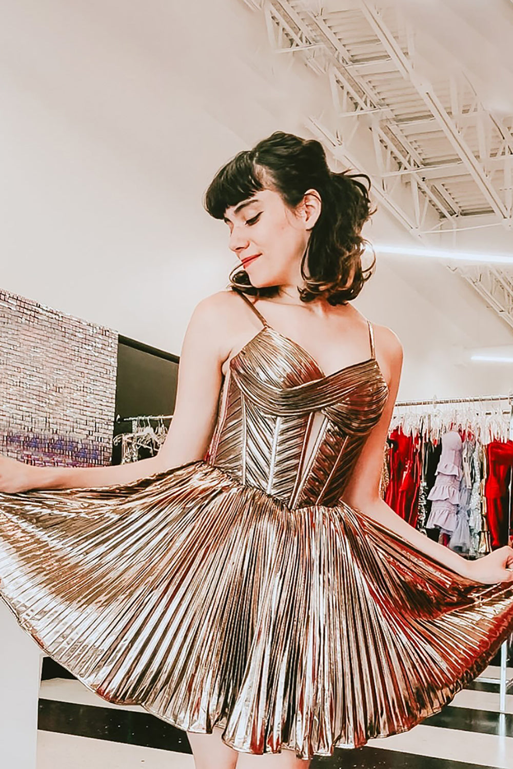 A-Line Brown Homecoming Dresses Spaghetti Straps Corset Short Cocktail Dresses