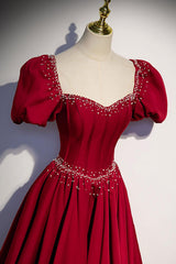 A Line Burgundy Prom Dress Satin Long Formal Party Dress Evening Dress