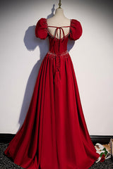 A Line Burgundy Prom Dress Satin Long Formal Party Dress Evening Dress