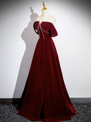 A Line Burgundy Velvet Formal Dress Long Evening Dress