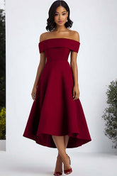 A Line Burgundy Wedding Guest Dress Off The Shoulder Formal Dress