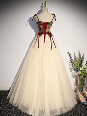 A Line Champagne Prom Dress Tulle Long Evening Dress