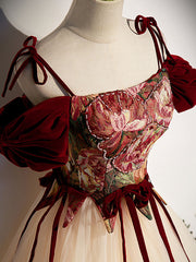 A Line Champagne Prom Dress Tulle Long Evening Dress