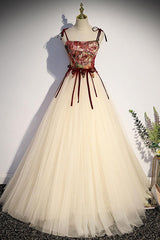 A Line Champagne Prom Dress Tulle Long Evening Dress