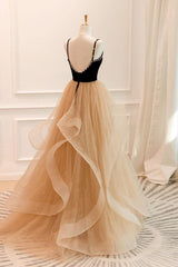 A Line Champagne Prom Dress Tulle Long Formal Evening Dress
