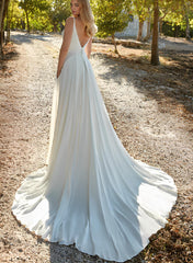 A Line Chiffon Wedding Dress With Court Train