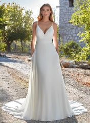 A Line Chiffon Wedding Dress With Court Train