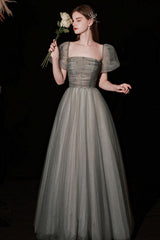 A Line Green Prom Dress Long Tulle Sequin Graduation Dress Evening Dress