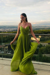 A Line Green Prom Dress Chiffon Long Evening Dress
