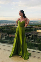 A Line Green Prom Dress Chiffon Long Evening Dress
