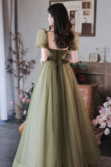 A Line Green Prom Dress Sequin Tulle Long Formal Party Dress Evening Dress