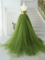 A Line Green Prom Dress Tulle Long Formal Gown Evening Dress