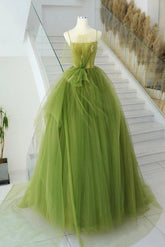 A Line Green Prom Dress Tulle Long Formal Gown Evening Dress