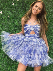 Dressystars A-Line Halter Neck Short Tiered Tulle Homecoming Dress