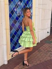 Dressystars A Line Halter Tiered Ruffle Homecoming Dress with Bow