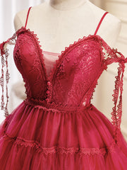 A Line Homecoming Dress Burgundy Lace Short Party Cocktail Dress